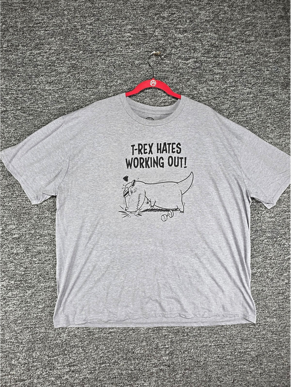 Crazy Dog T-Shirts T-Rex Hates Working Out Men's Gray Crew Tee Size 3XL